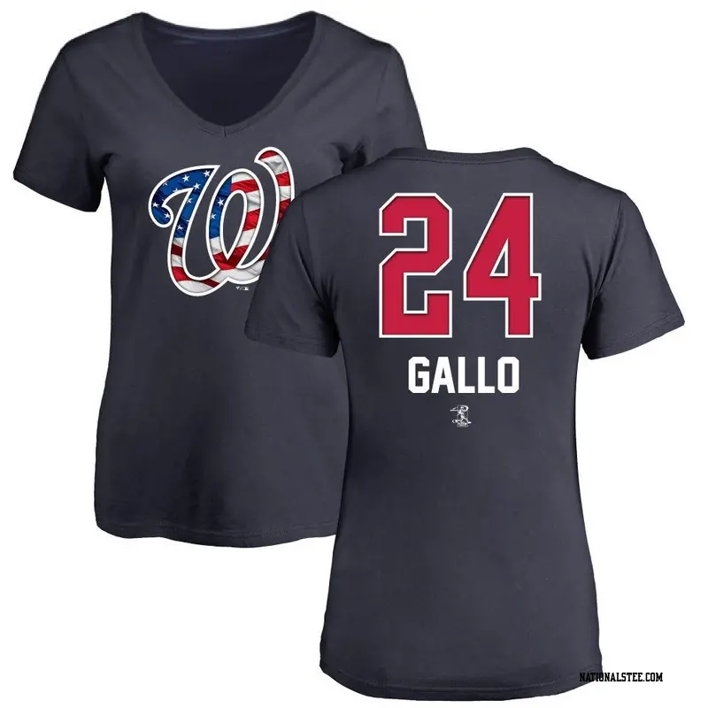 Women's Washington Nationals ＃24 Joey Gallo Navy Name and Number Banner Wave V-Neck T-Shirt