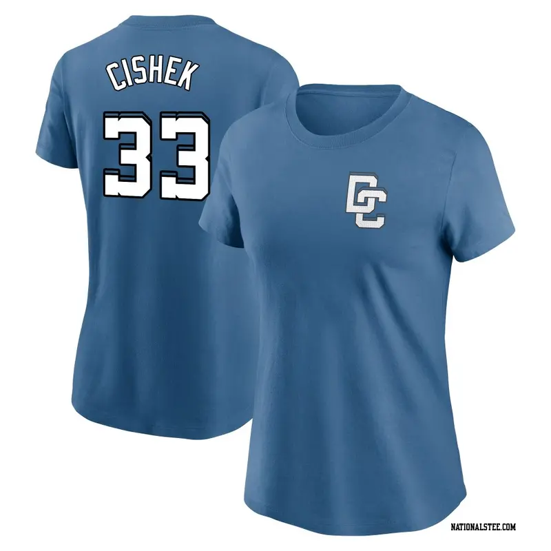 Women's Washington Nationals ＃33 Steve Cishek Blue 2025 City Connect Fuse Name & Number 2.0 T-Shirt