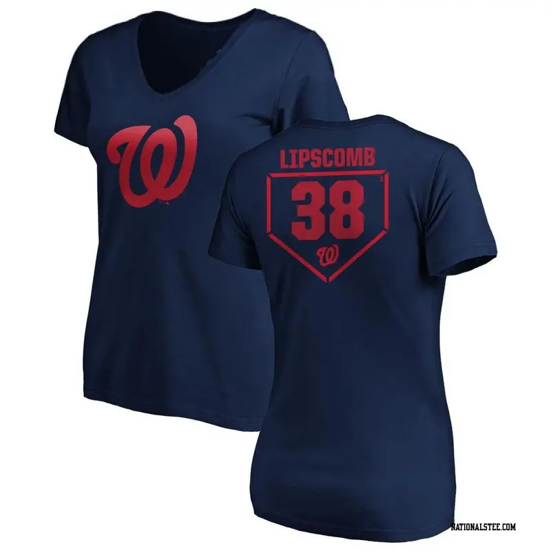 Women's Washington Nationals ＃38 Trey Lipscomb Navy RBI Slim Fit V-Neck T-Shirt