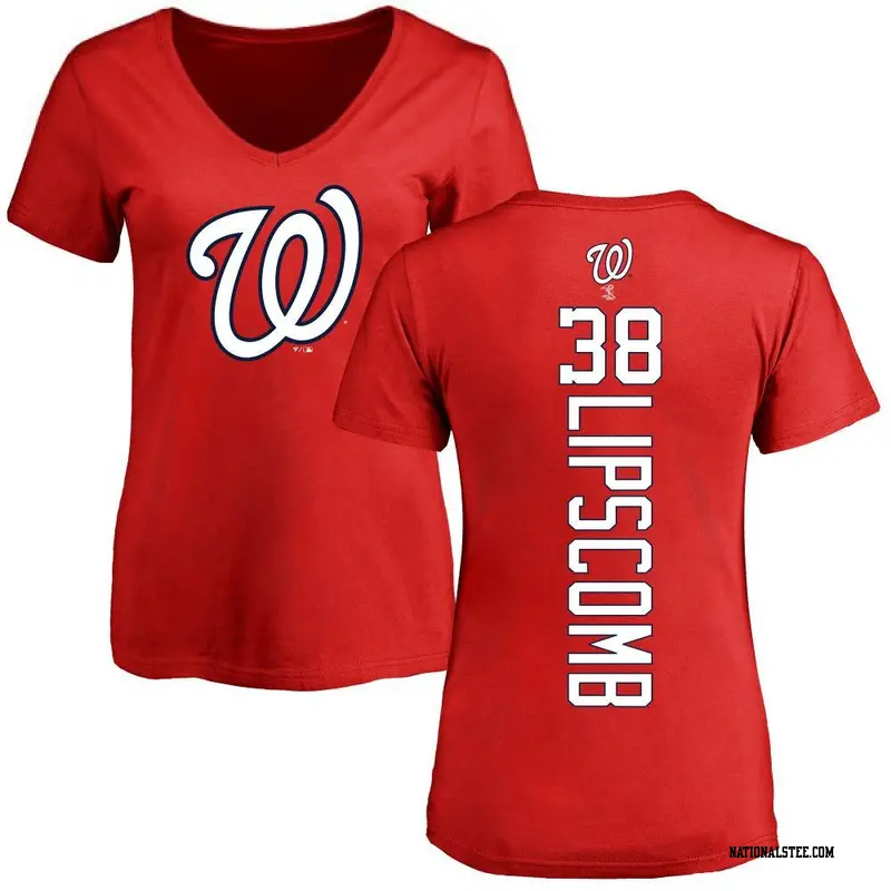 Women's Washington Nationals ＃38 Trey Lipscomb Red Backer Slim Fit T-Shirt