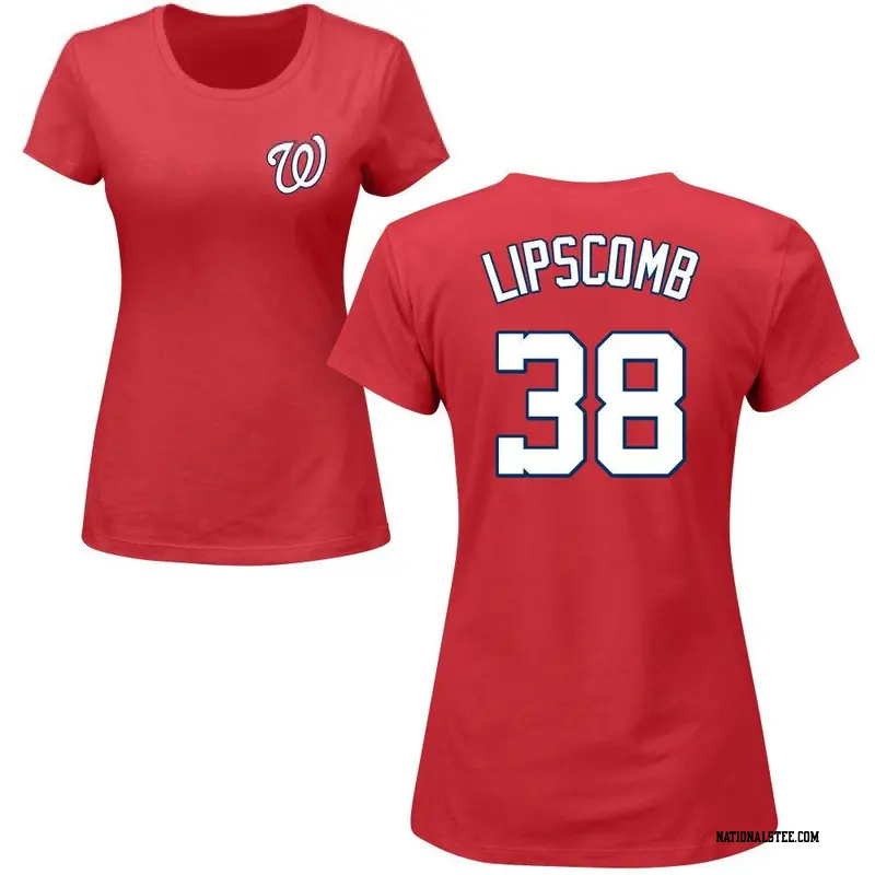Women's Washington Nationals ＃38 Trey Lipscomb Red Roster Name & Number T-Shirt
