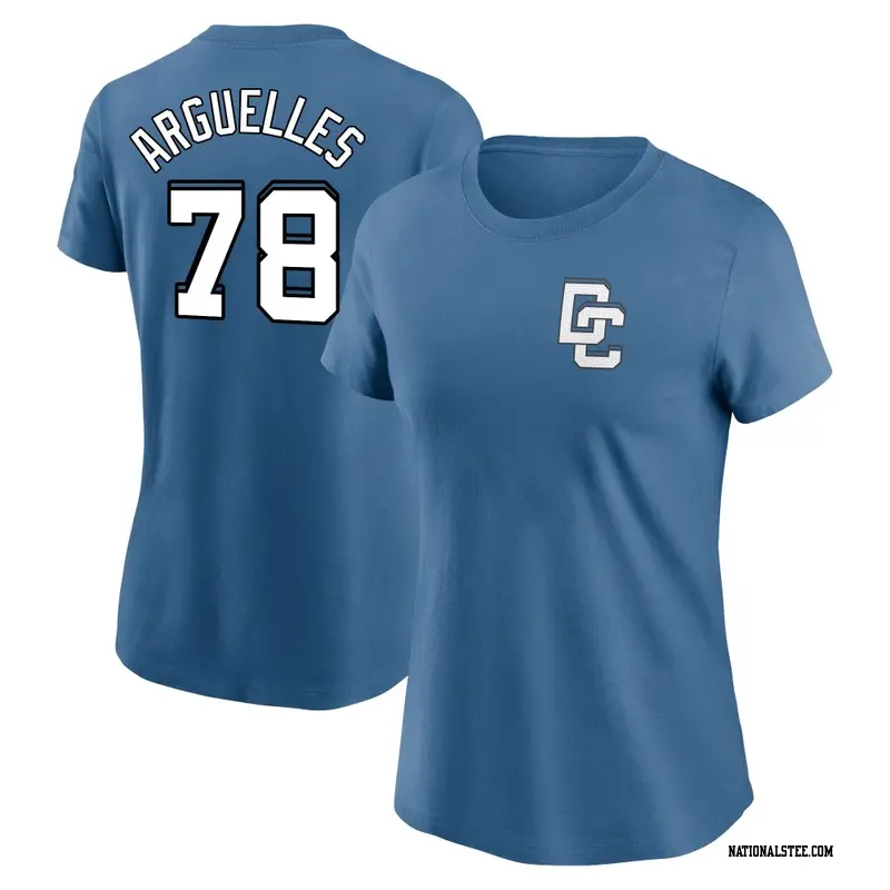 Women's Washington Nationals ＃78 Anthony Arguelles Blue 2025 City Connect Fuse Name & Number 2.0 T-Shirt