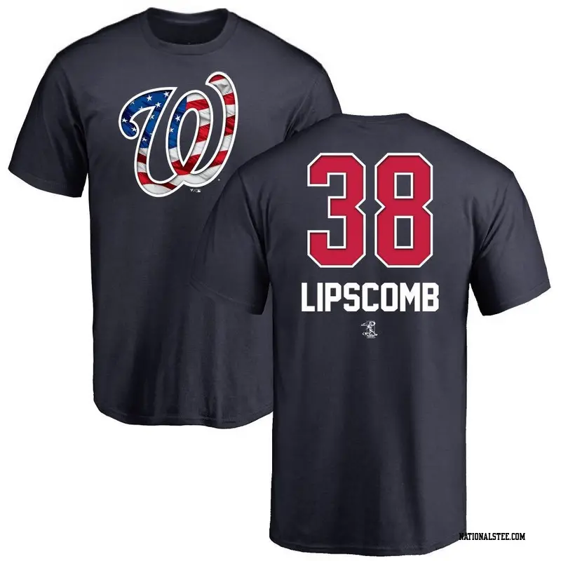 Youth Washington Nationals ＃38 Trey Lipscomb Navy Name and Number Banner Wave T-Shirt