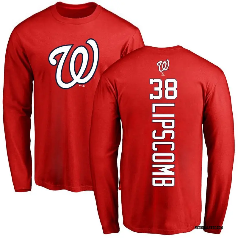 Youth Washington Nationals ＃38 Trey Lipscomb Red Backer Long Sleeve T-Shirt