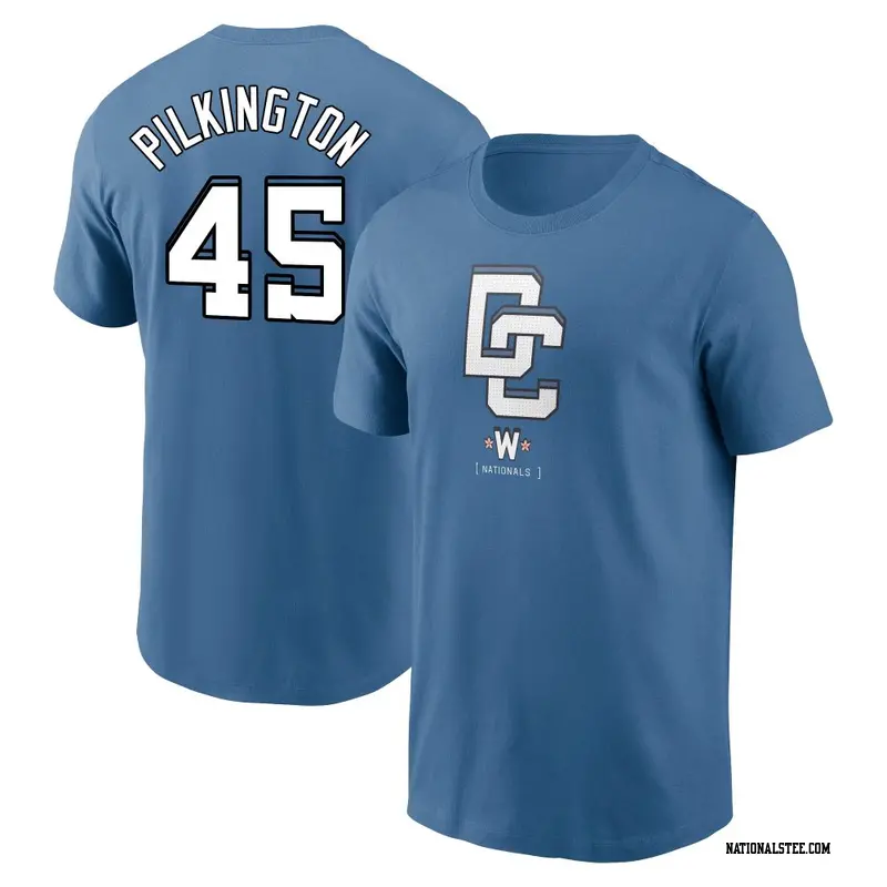 Youth Washington Nationals ＃45 Konnor Pilkington Blue 2025 City Connect Fuse Name & Number T-Shirt